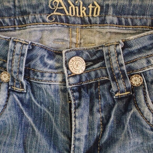 Adiktd Women’s Jeans Sz 4 W28 33x28 Bootcut Med Wash Embroidered Pockets Stretch - Picture 3 of 9